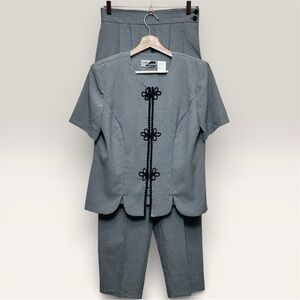 Vintage Sunshine Starshine Micro Houndstooth Pant Suit Set Size 10 Frog Closure